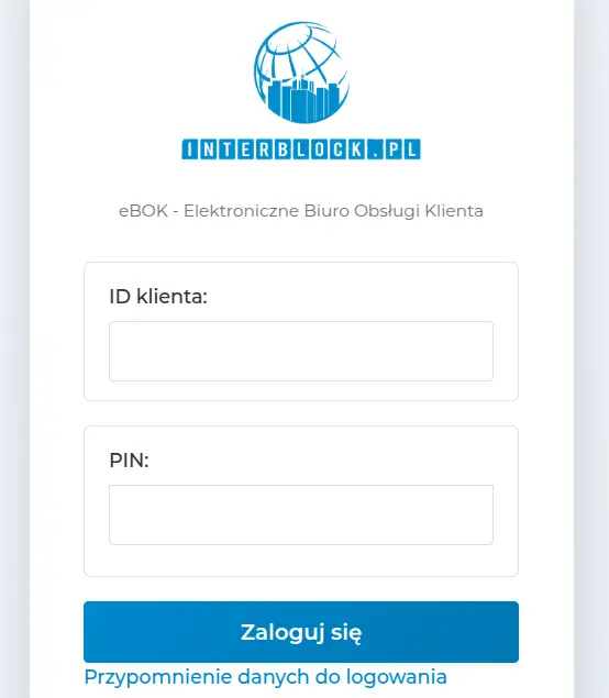 Ekran logowania do eBOK INTERBLOCK