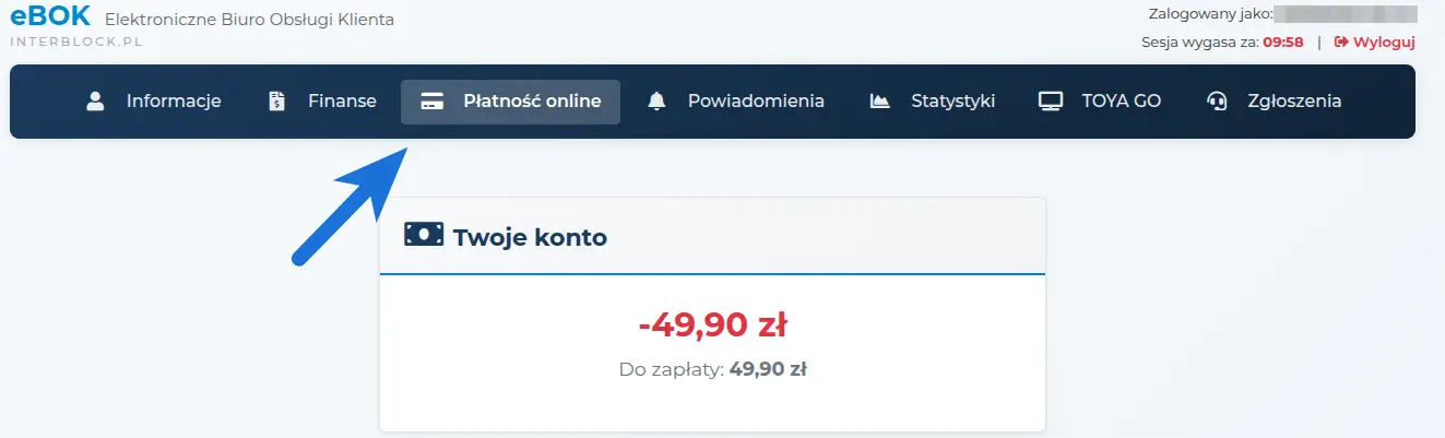Zakładka Płatność online w eBOK