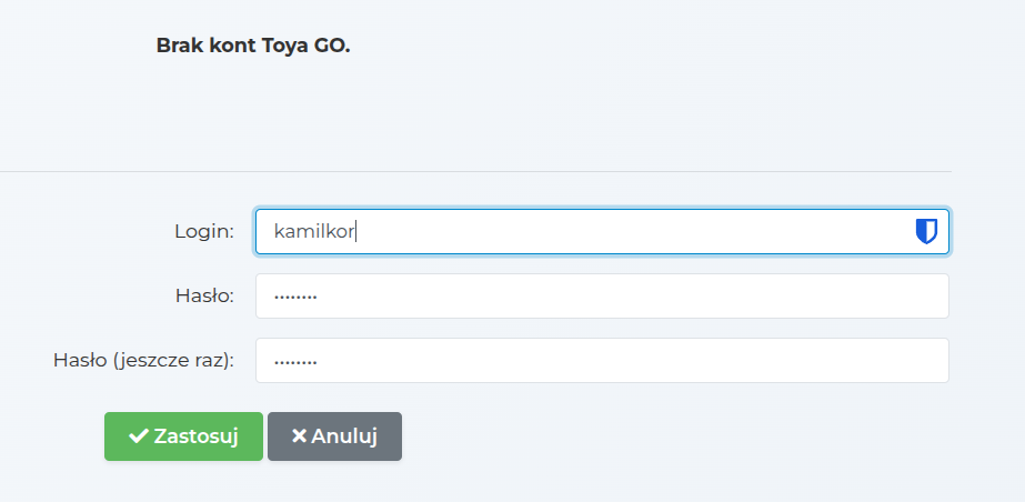 Formularz tworzenia konta